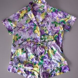 Victoria's Secret Purple floral tropical Shorts Short Sleeve PJ Pajama Set Sz XL